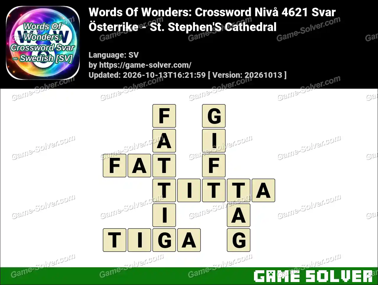 Words Of Wonders: Crossword Nivå 4621 Svar – Österrike – St. Stephen’S Cathedral